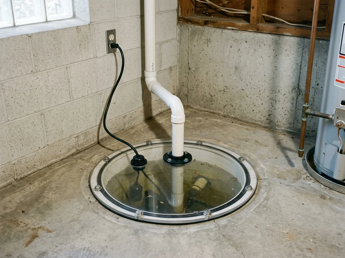 Clear airtight sump lid bolted over a basin with gasketed pipe and cord pass-throughs